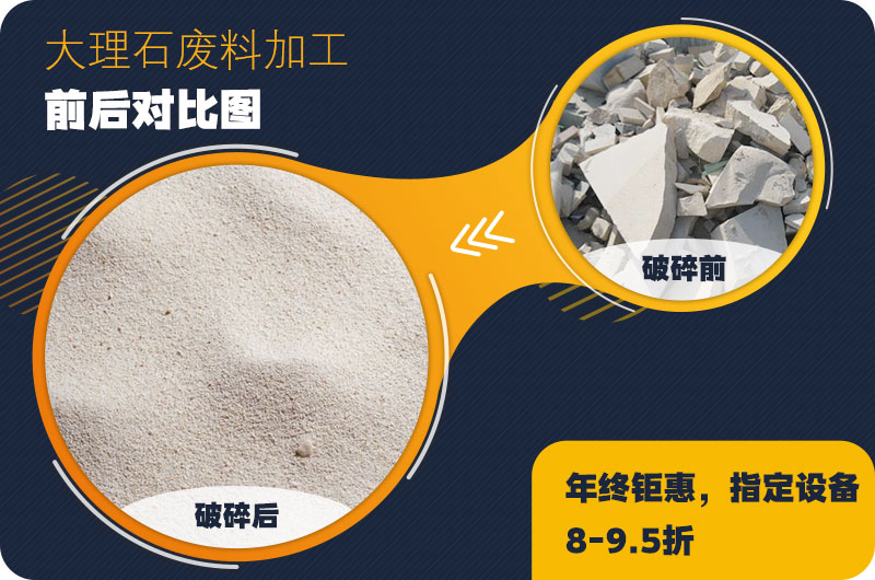 大理石廢料破碎前后對比，售價高利潤好